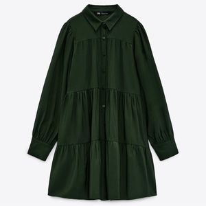 NWT Zara Green Tiered Flared Dress